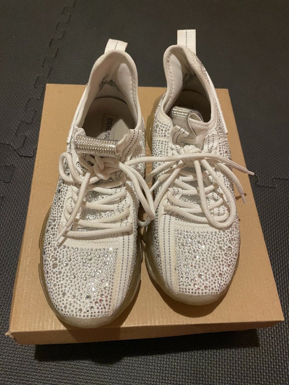Steve Madden White Rhinestone Platform Sneakers
